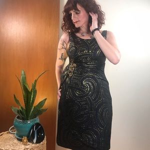 blue and gold cocktail dress